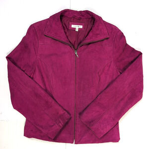 Yvonne & Marie Womens 12 Magenta Suede Zip Jacket Winter Coat Faux Leather Lined